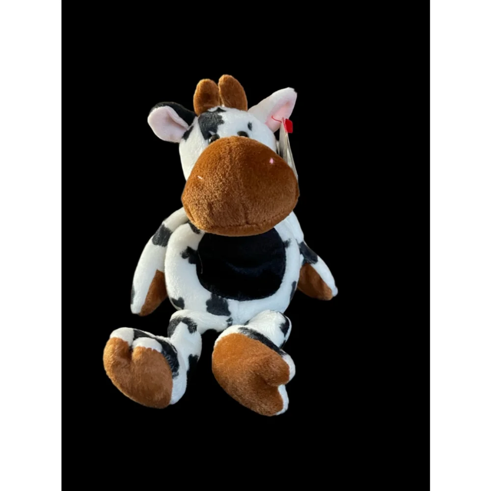 Ty Beanie Baby Cow Plush Stuffed Animal Tipsy White Black - Picture 1 of 7